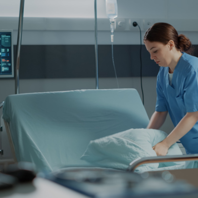Nurse changing hospital linens