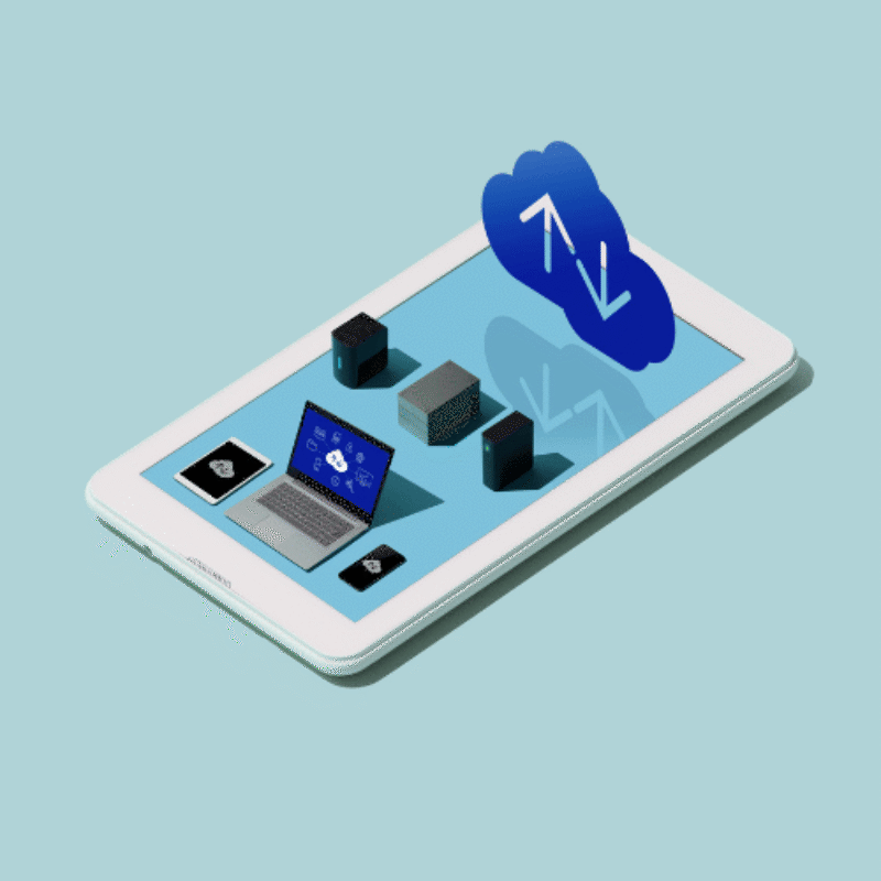 3 D concept drawing of devices connecting to the cloud