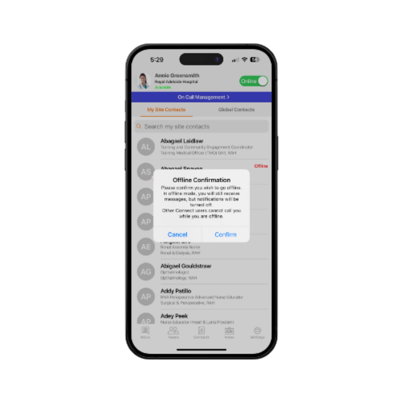 Offline confirmation popup